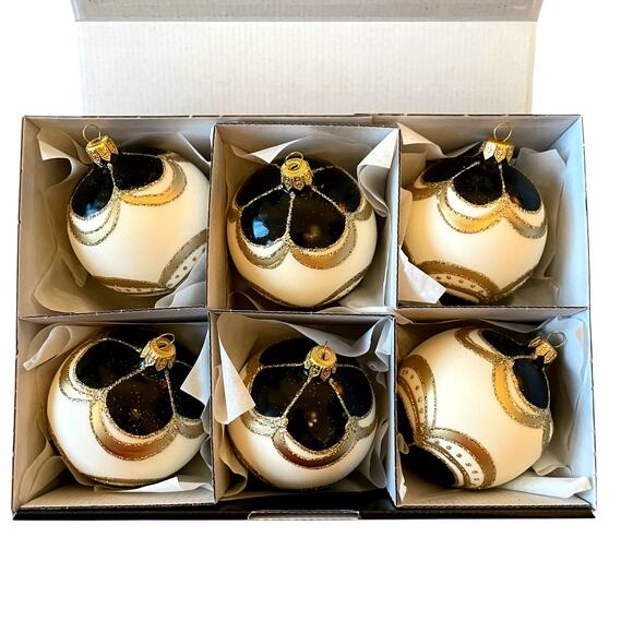 Set 6 Vitbis BLACK GOLD Glass Christmas Ornaments 3in Handcrafted in Poland NEW - Picture 6 of 15